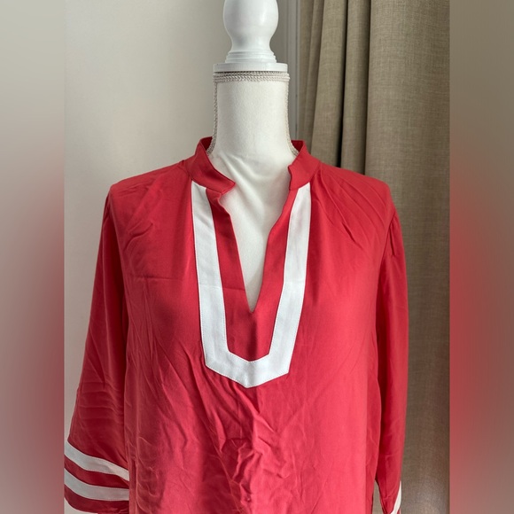 NWT TINA STEPHENS 3/4 SLEEVE TUNIC CORAL AND WHITE SIZE MEDIUM - Picture 4 of 9